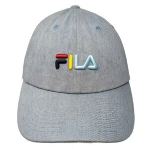 FILA Baseball Cap Blue OS Denim Multi-Color Embroidered Adjustable Slideback Hat